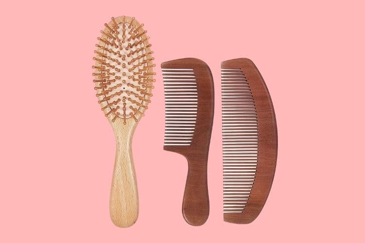 Wooden brush for damaged hair